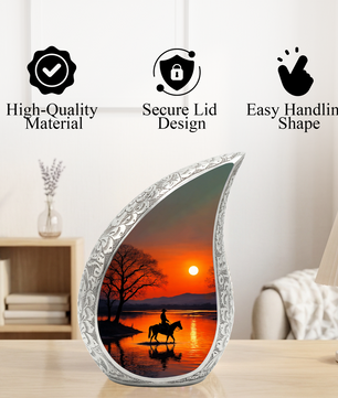 Personalized Cowboy Urn for Dad, Western Memorial Urn, Horseback Sunset Cremation Urn for Ashes