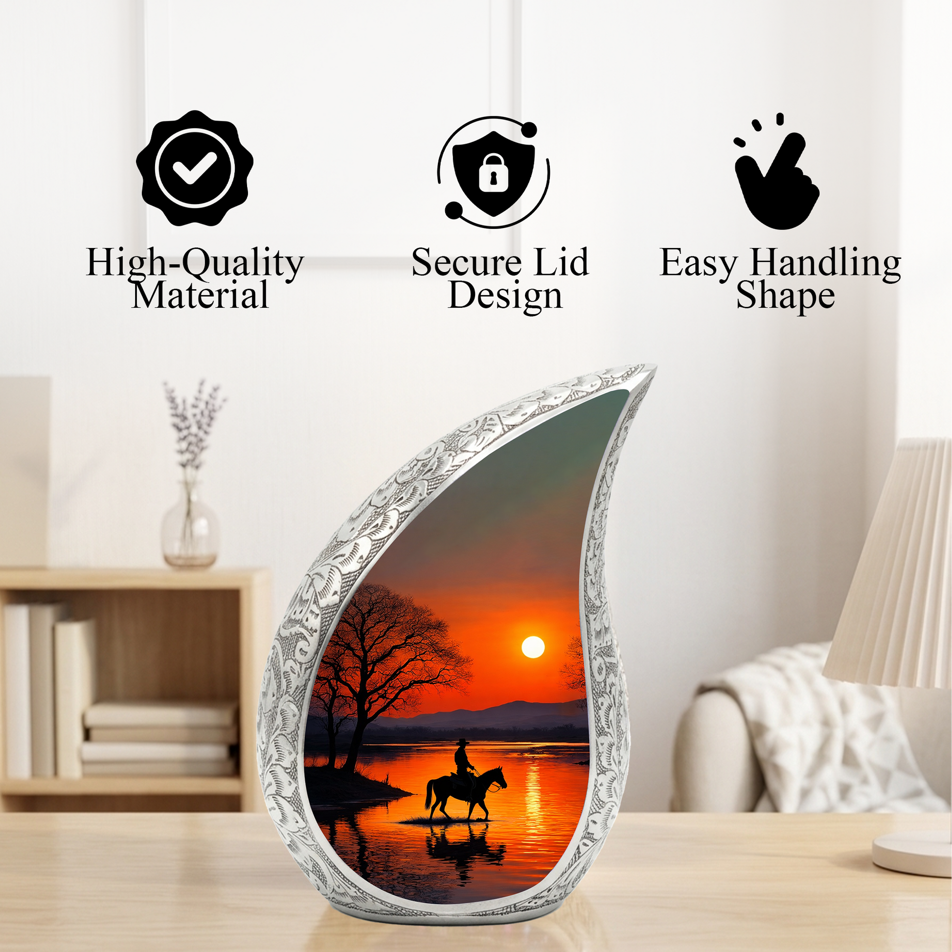 Personalized Cowboy Urn for Dad, Western Memorial Urn, Horseback Sunset Cremation Urn for Ashes