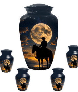 Cowboy Cremation Urn for Dad, Western Horse Memorial Urn for Ashes