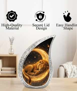 Sleeping Lion Moon Urn for Adult Ashes | Peaceful Adult Cremation Urn Memorial