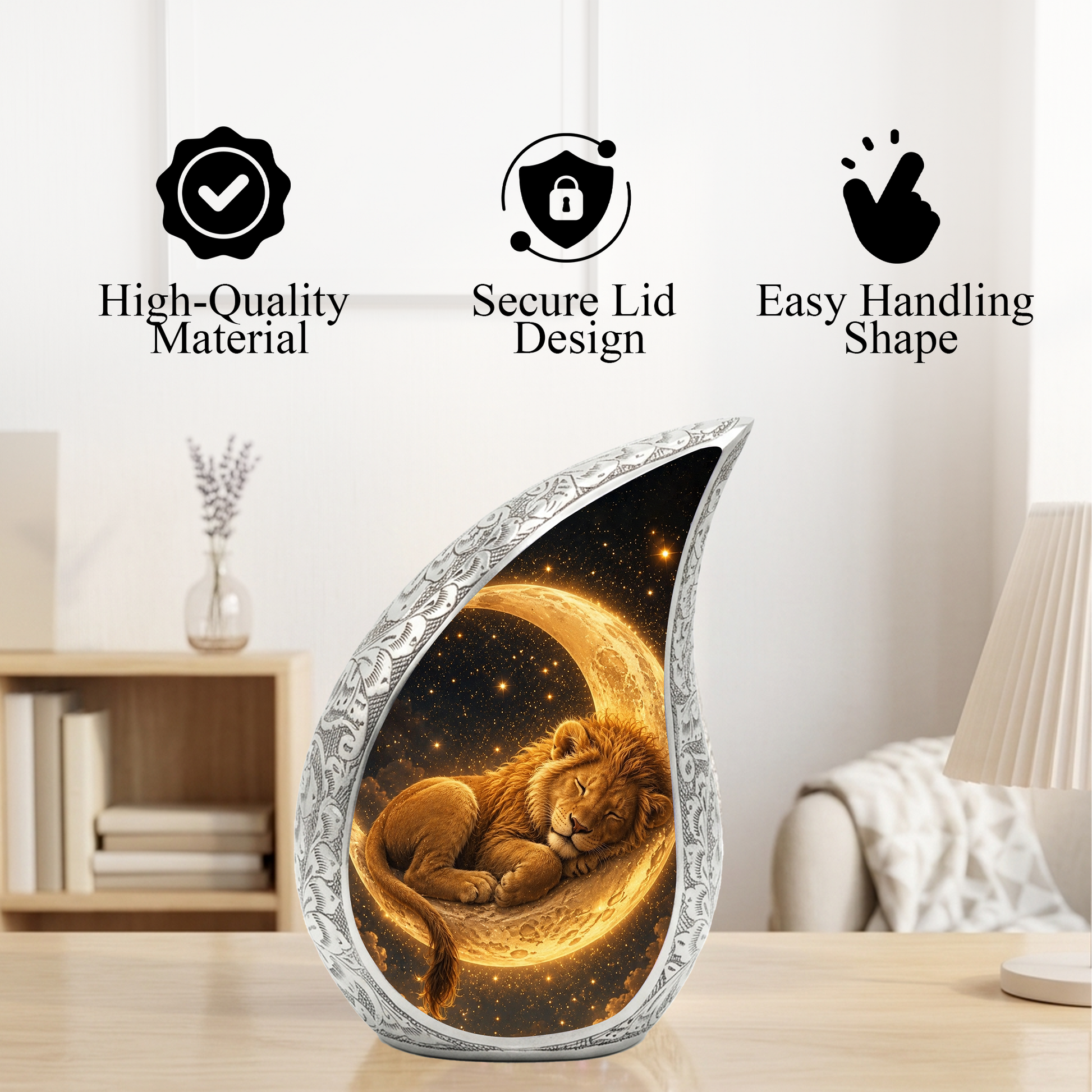 Sleeping Lion Moon Urn for Adult Ashes | Peaceful Adult Cremation Urn Memorial
