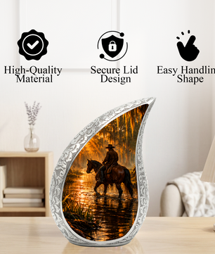 Cowboy with Horse Urn for Dad | Western Horse Cremation Urn for Adult Male Ashes