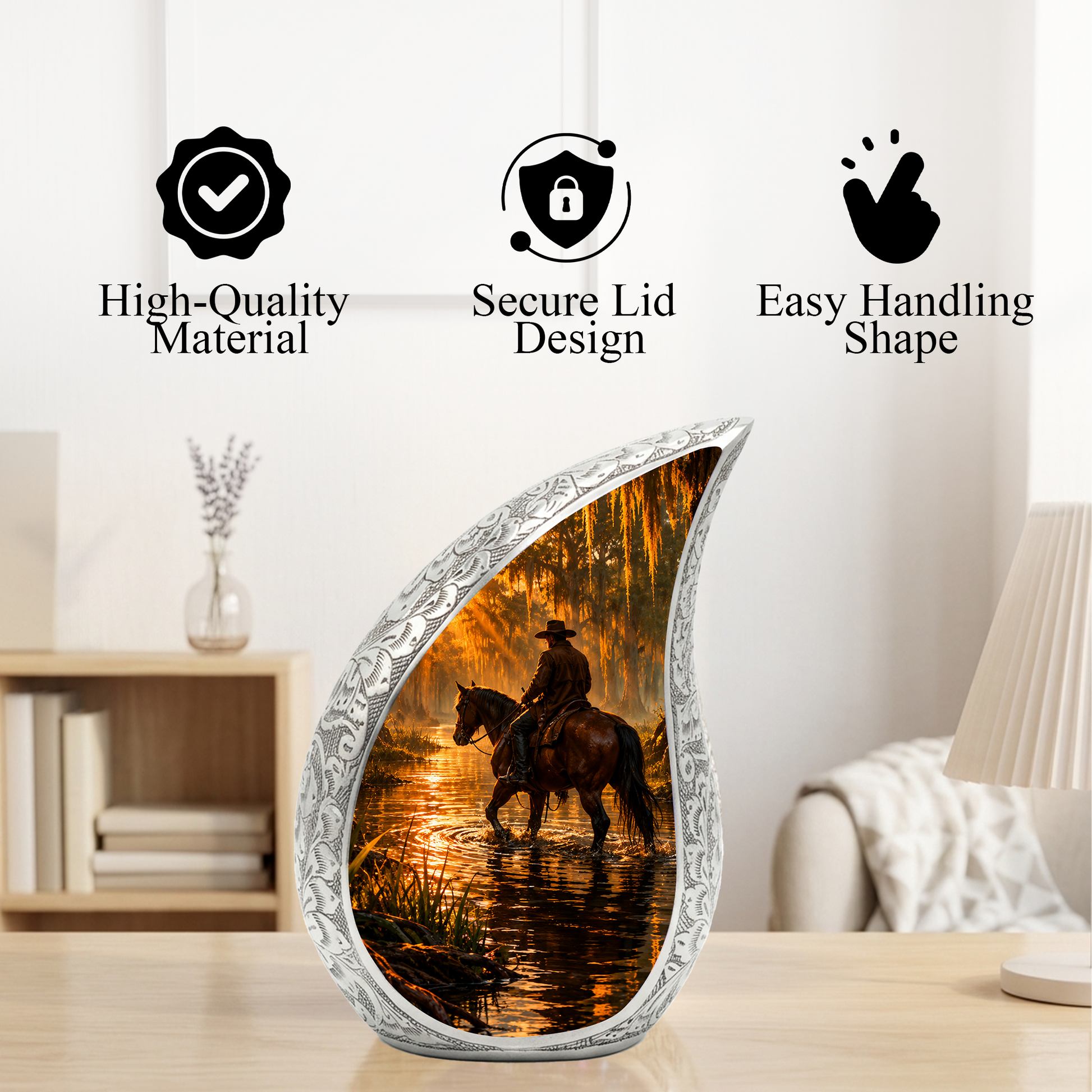 Cowboy with Horse Urn for Dad | Western Horse Cremation Urn for Adult Male Ashes