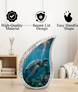 Sea Turtle Urn for Human Ashes | Beach & Ocean Wooden Cremation Urn | Beautiful Sea Turtle Memorial Urn for Mom