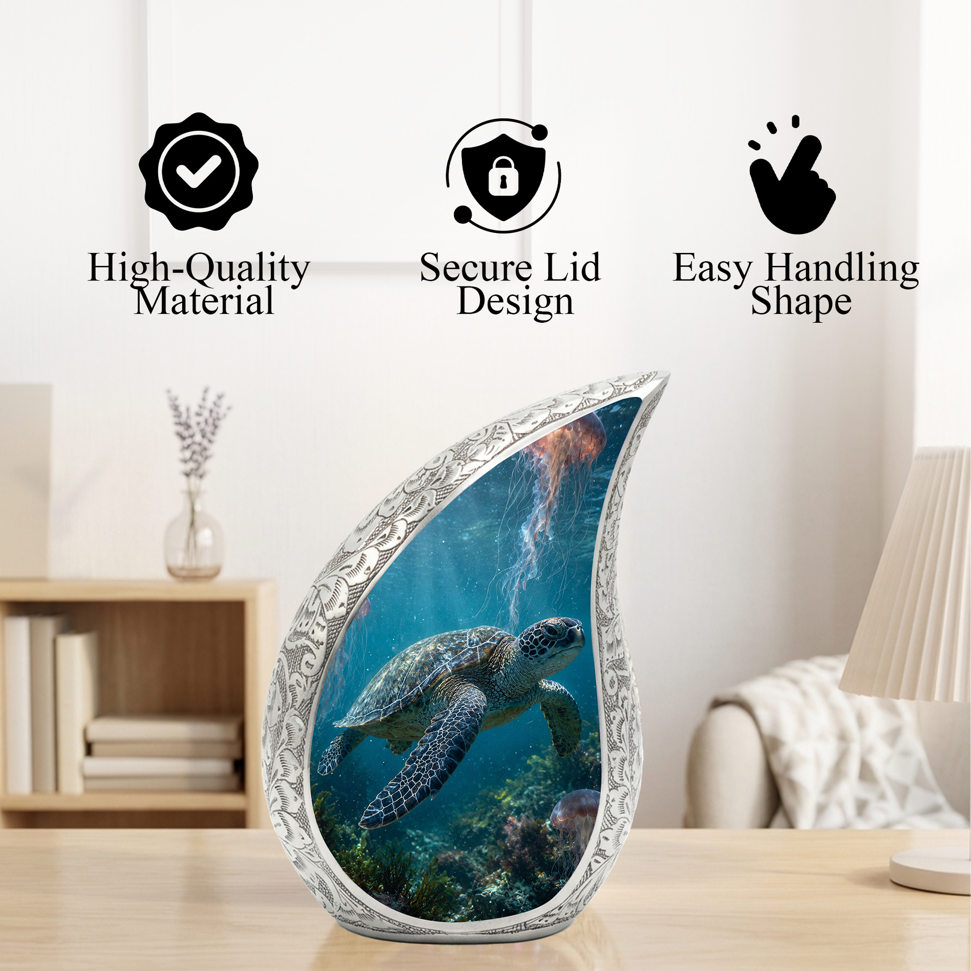 Sea Turtle Urn for Human Ashes | Beach & Ocean Wooden Cremation Urn | Beautiful Sea Turtle Memorial Urn for Mom