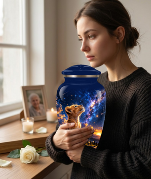Personalized Cat Cremation Urn for Ashes, Galaxy Cat Adult Memorial Urn, Custom Pet Urn