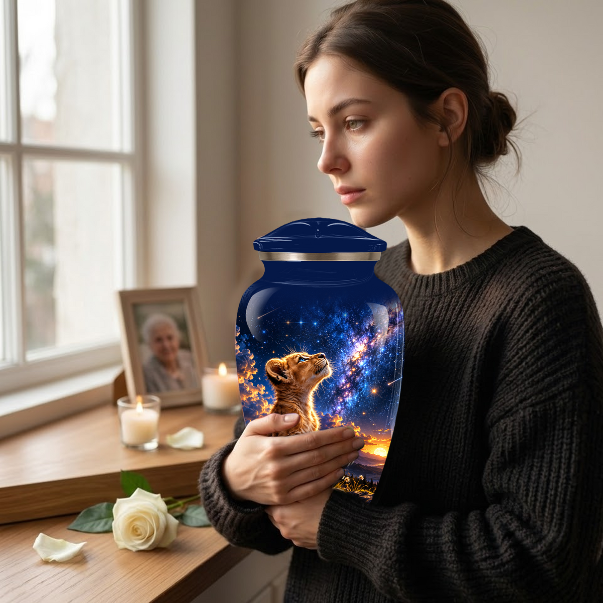 Personalized Cat Cremation Urn for Ashes, Galaxy Cat Adult Memorial Urn, Custom Pet Urn