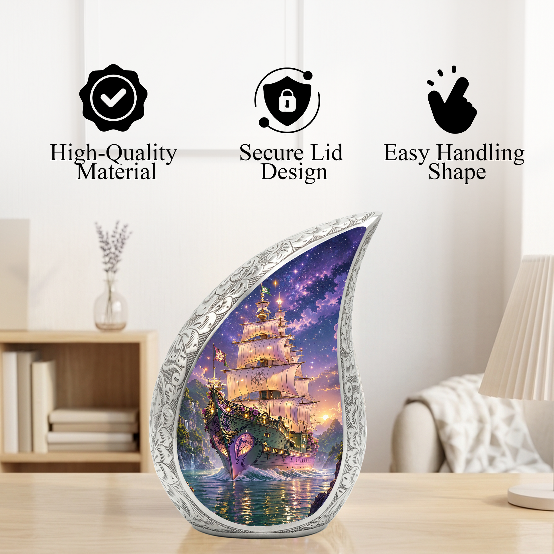 Pirate Ship Urn for Human Ashes | Nautical Adult Cremation Urn | Pirate Ship Memorial Urn for Adult Ashes