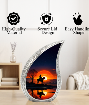 Cowboy Sunset Adult Urn for Human Ashes – Western Cowboy Cremation Urn
