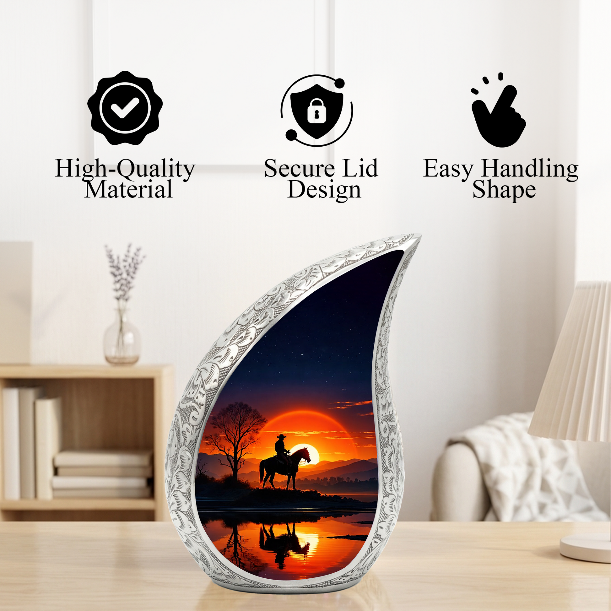 Cowboy Sunset Adult Urn for Human Ashes – Western Cowboy Cremation Urn