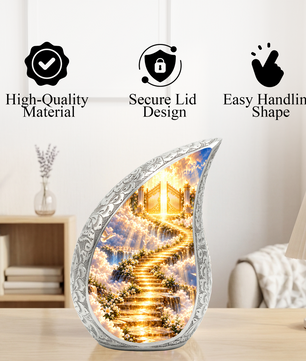 Heavenly Gates Cremation Urn for Adult Ashes, Golden Stairway Memorial Urn