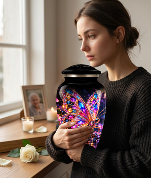 Personalized Adult Cremation Urn for Ashes, Jeweled Butterfly Memorial Urn, Custom Butterfly Urn