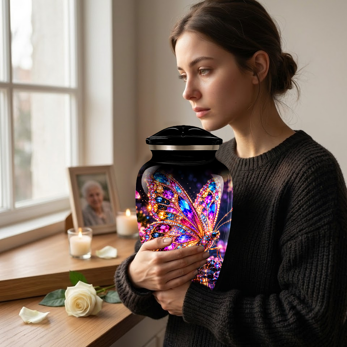 Personalized Adult Cremation Urn for Ashes, Jeweled Butterfly Memorial Urn, Custom Butterfly Urn