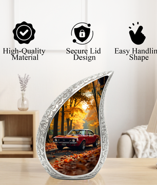 Classic Car Personalized Cremation Urn for Dad – Teardrop Style Aluminum Memorial Urn, 10 Inch