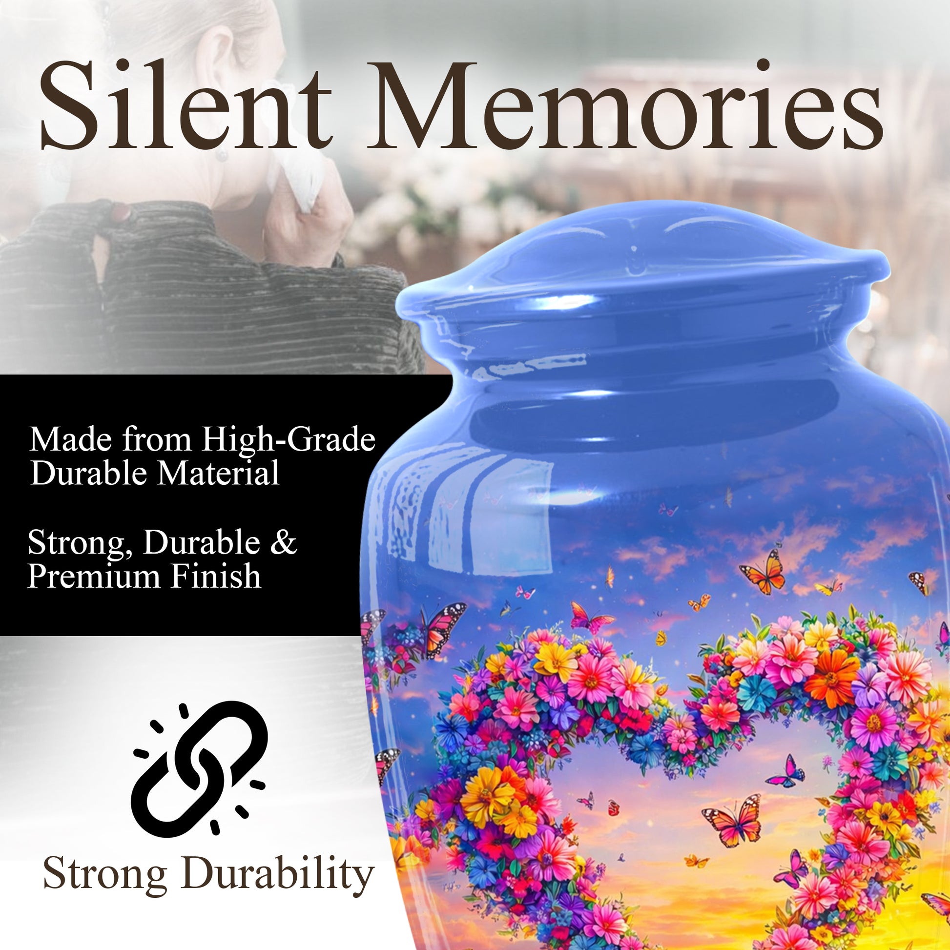 Butterfly Urn for Ashes – Floral Heart  Urn for Mom | Adult Female Cremation Large Urn
