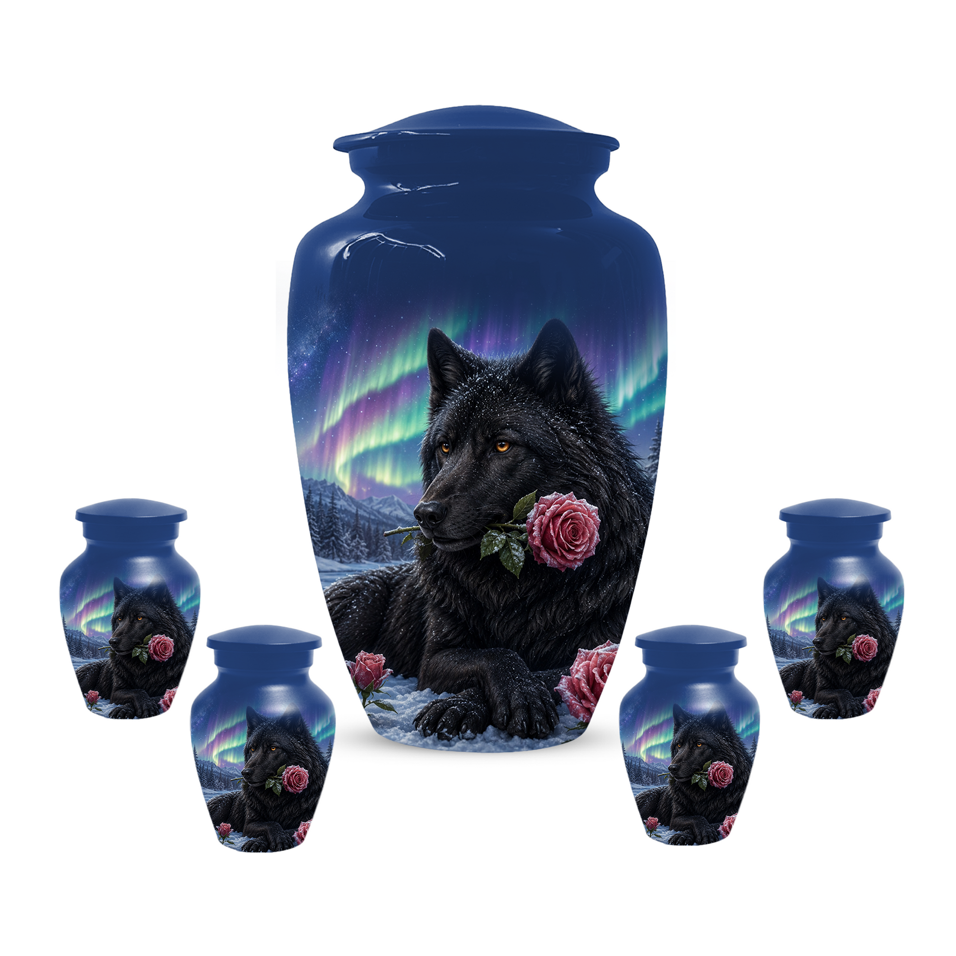 Black  Dog Urn for Ashes -  Personalized Aurora Borealis Pet Memorial