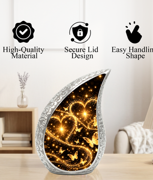 Gold Butterfly Cremation Urn for Ashes, Heart Memorial Urn