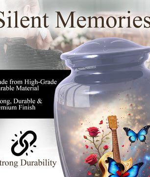 Butterfly Urn for Mom with Guitar – Personalized Cremation Large Urn for Ashes