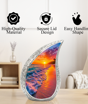 Beach Sunset Urn for Human Ashes | Ocean Sunset Beach Cremation Urn