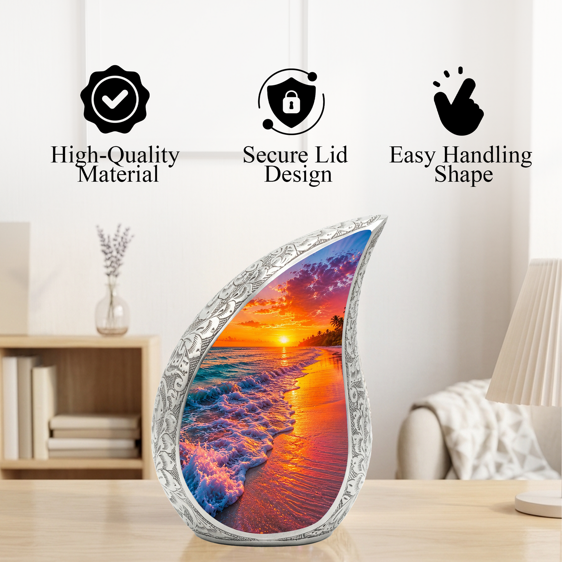 Beach Sunset Urn for Human Ashes | Ocean Sunset Beach Cremation Urn