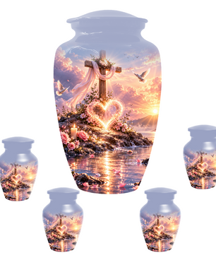 Christian Cremation Urn for Mom - Cross & Dove Extra Large Keepsake Urn