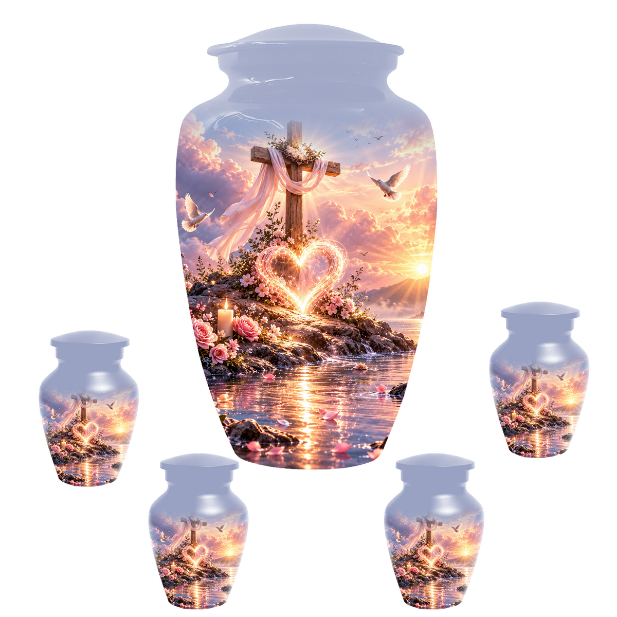 Christian Cremation Urn for Mom - Cross & Dove Extra Large Keepsake Urn