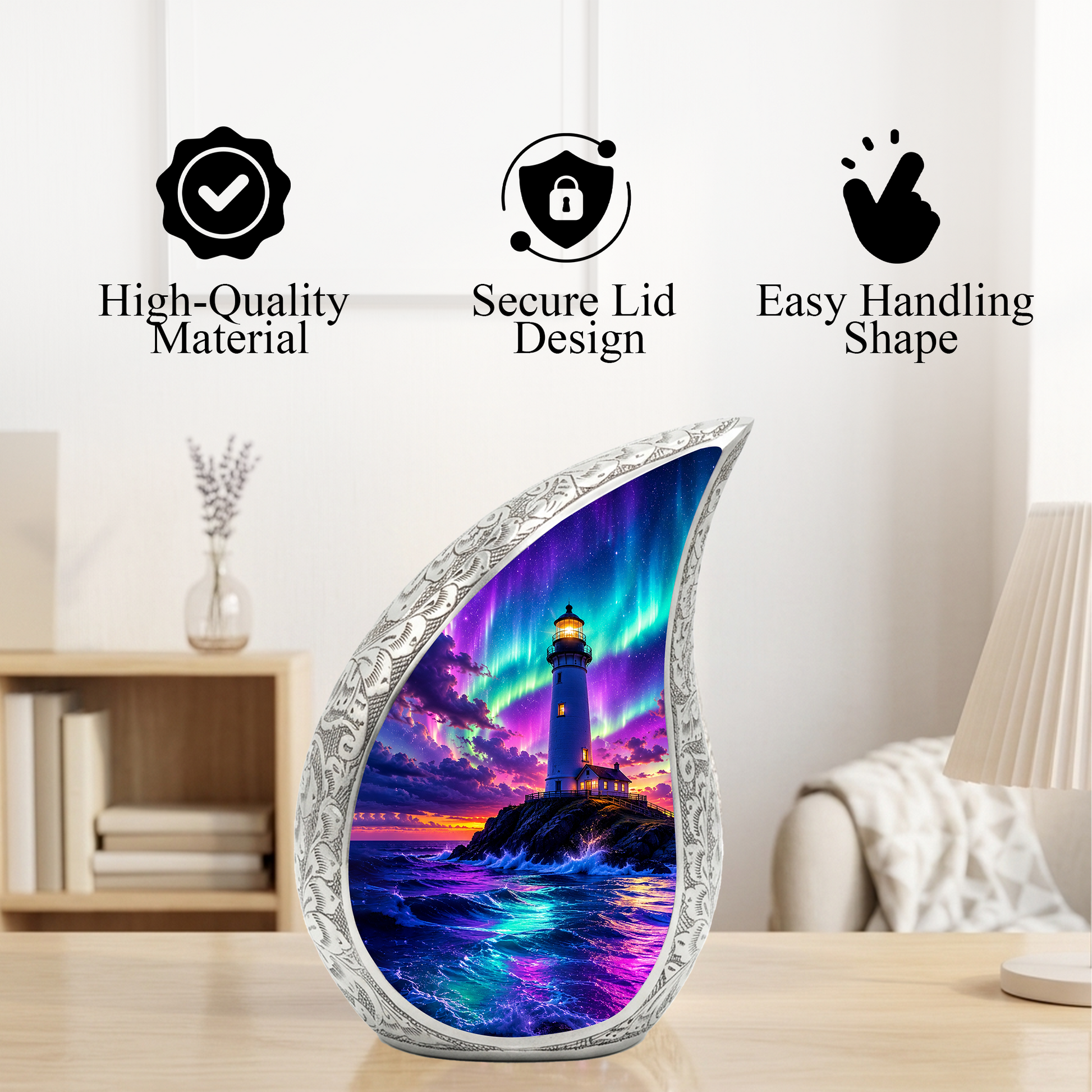 Ocean Lighthouse Cremation Urn for Adult Ashes | Lighthouse Ocean Wave Urn for Human Ashes, Mom & Women