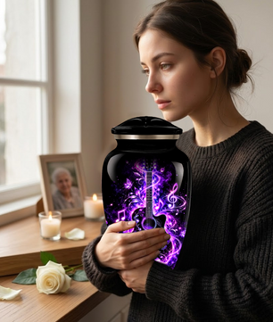 Personalized Guitar Cremation Urn for Ashes, Purple Music Memorial Urn, Custom Adult Cremation Urn