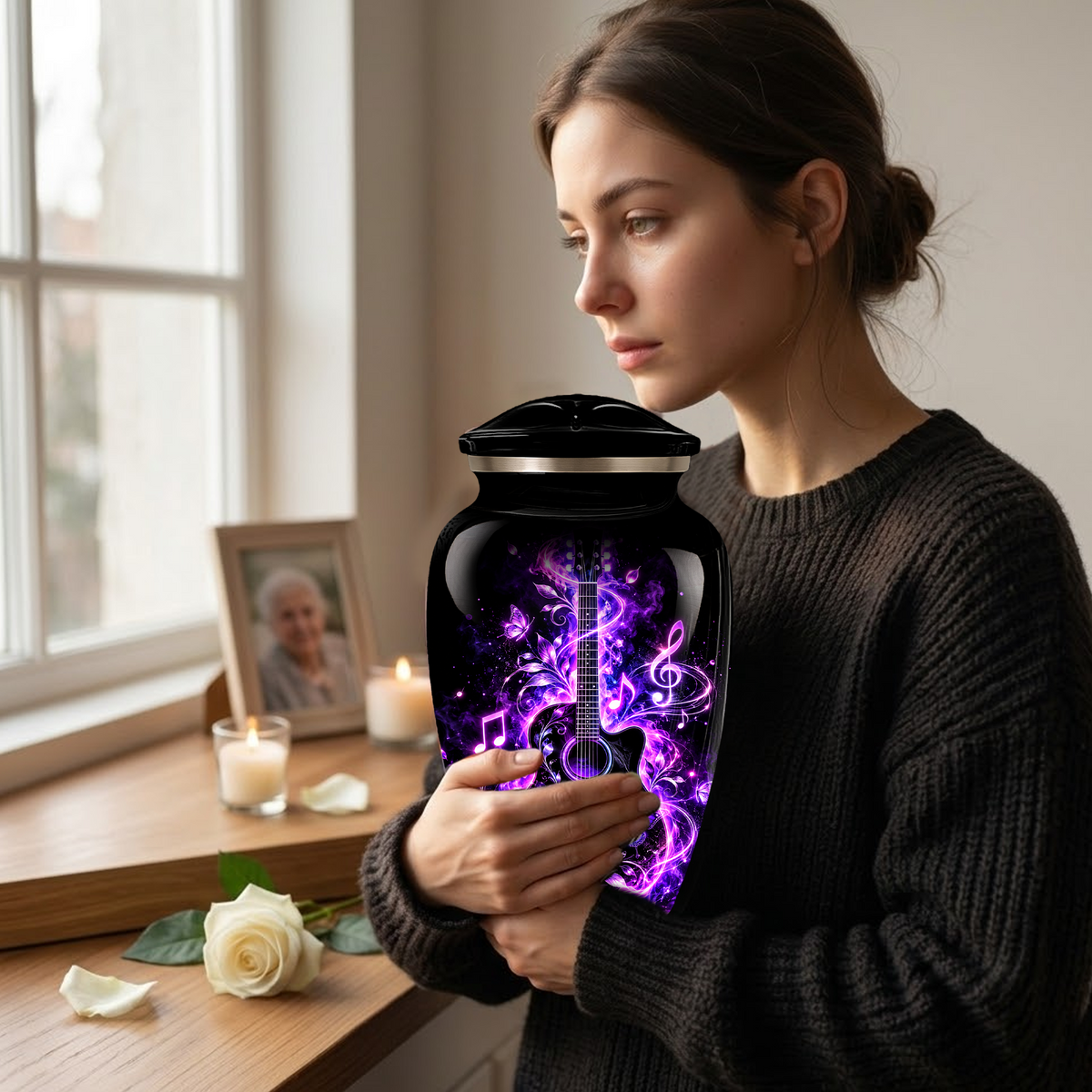Personalized Guitar Cremation Urn for Ashes, Purple Music Memorial Urn, Custom Adult Cremation Urn