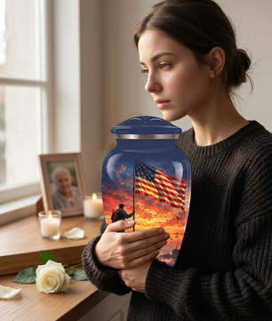 American Flag Cremation Urn for Dad – Patriotic Memorial Urn for Father, Veteran & Adult Male Ashes