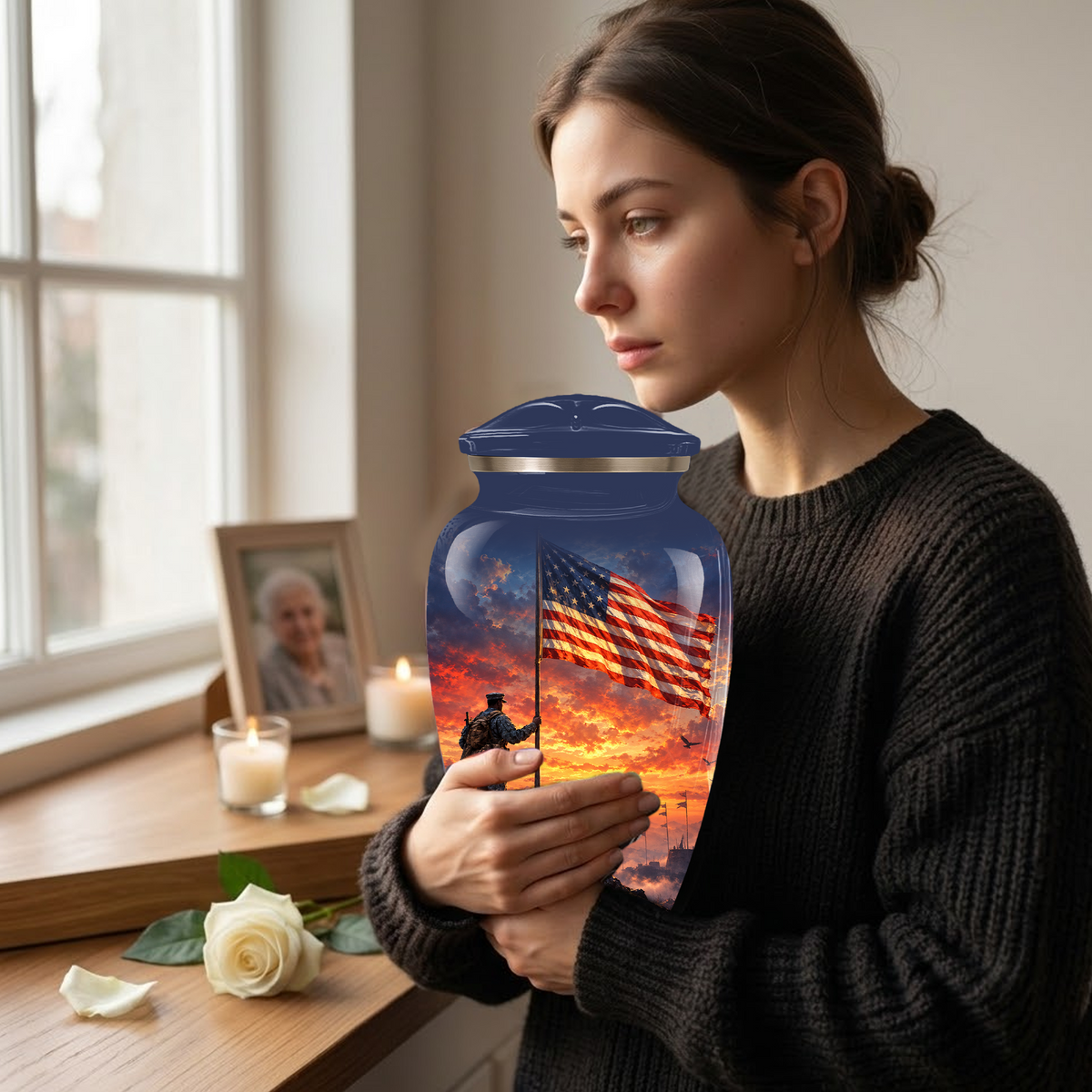 American Flag Cremation Urn for Dad – Patriotic Memorial Urn for Father, Veteran & Adult Male Ashes