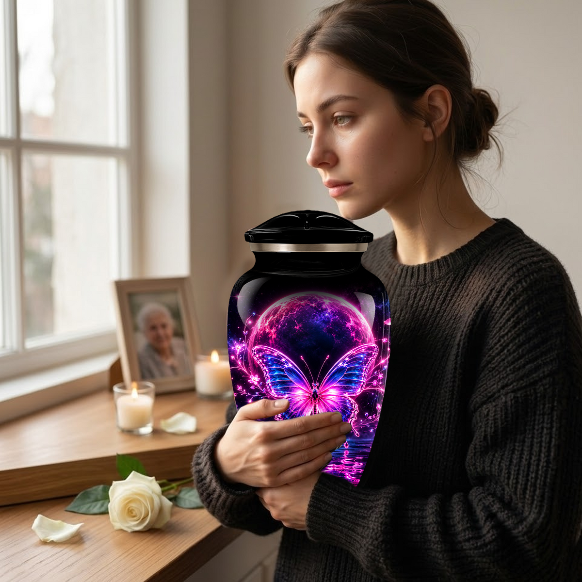 Personalized Butterfly Cremation Urn for Ashes, Pink Purple Galaxy Butterfly Adult Urn, Custom Memorial Urn