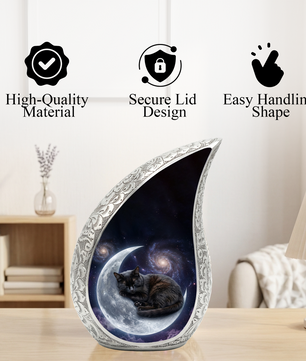 Moon Cat Memorial Urn, Personalized Cat Urn-Cremation Urn For Ashes