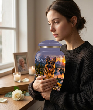 Personalized German Shepherd Cremation Urn for Ashes, Dog Memorial Urn, Custom Pet Urn