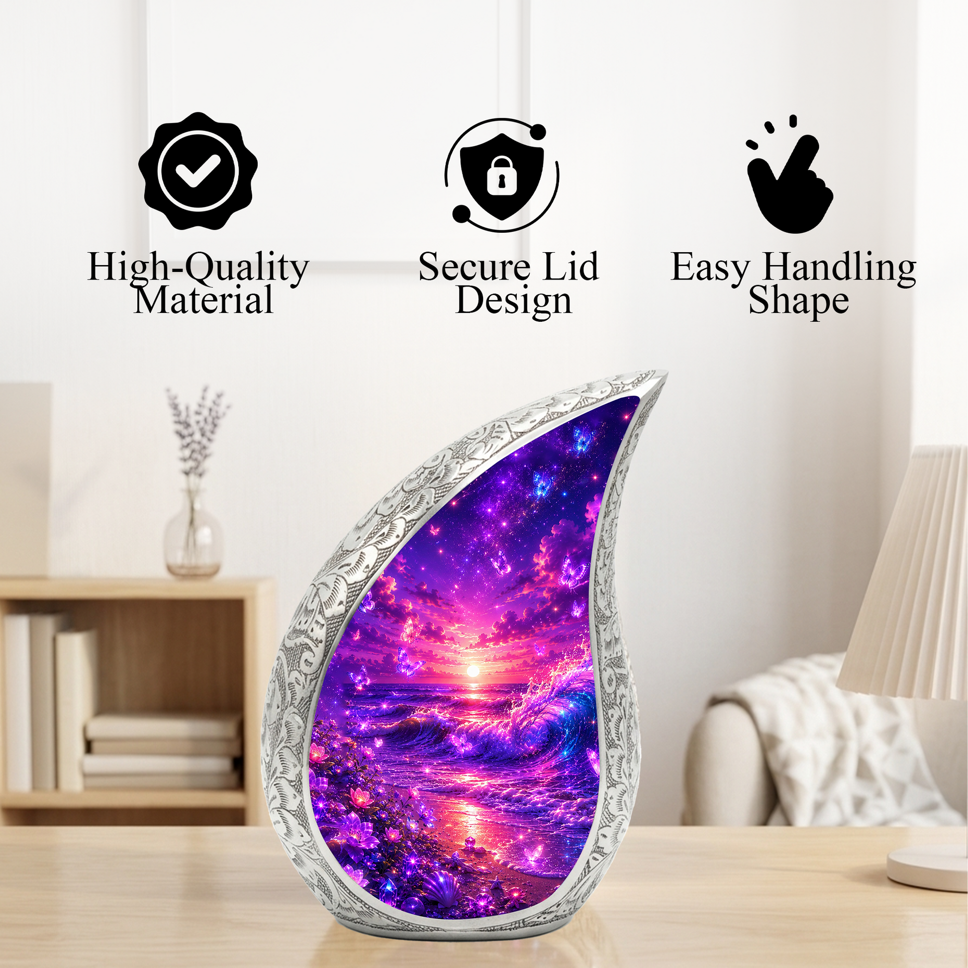 Neon Ocean Butterfly Beach Cremation Urn for Adult Ashes – Beautiful Beach-Themed Urn for Human Ashes