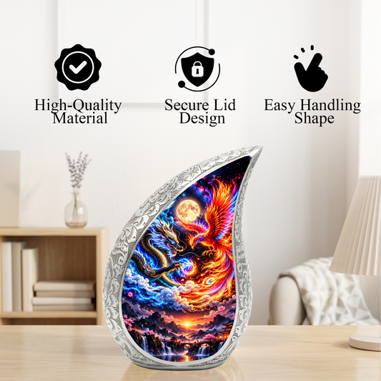 Dragon and Phoenix Cremation Urn for Ashes, Mythical Bird Adult Memorial Urn