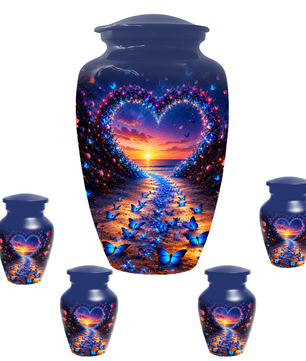 Blue Butterfly Cremation Urn for Ashes - Heart Beach Sunset Keepsake Urns