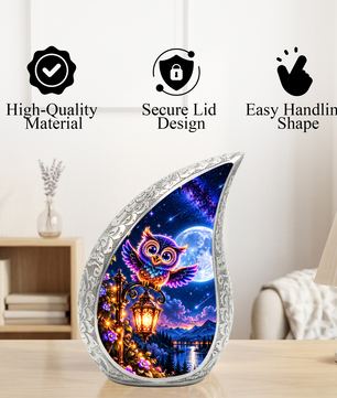 Owl Urn for Ashes, Colorful Owl Cremation Urn with Moon