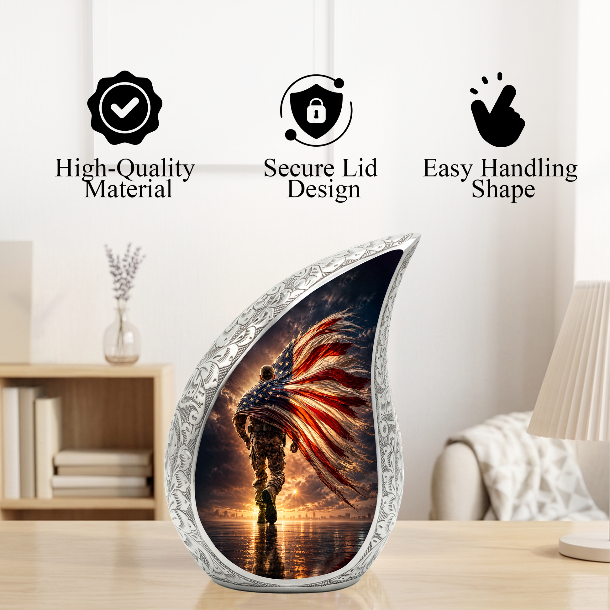 Patriotic Soldier Urn for Dad – American Flag Cremation Urn for Human Ashes | Adult Male Memorial Urn