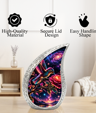 Hummingbird Adult Urn for Ashes, Hummingbird and Rose Cremation Urn for Human Ashes