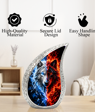Fire and Ice Wolf Cremation Urn for Ashes, Dual Wolf Memorial Urn, Personalized Adult Cremation Urn