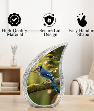 Blue Jay Memorial Urn for Mom | Personalized Funeral Urn