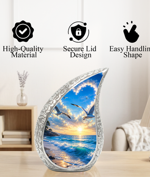 Beach Cremation Urn for Human Ashes | Wooden Beach Urn, Ocean Wave Urn & Beautiful Adult Urn for Mom and Loved Ones