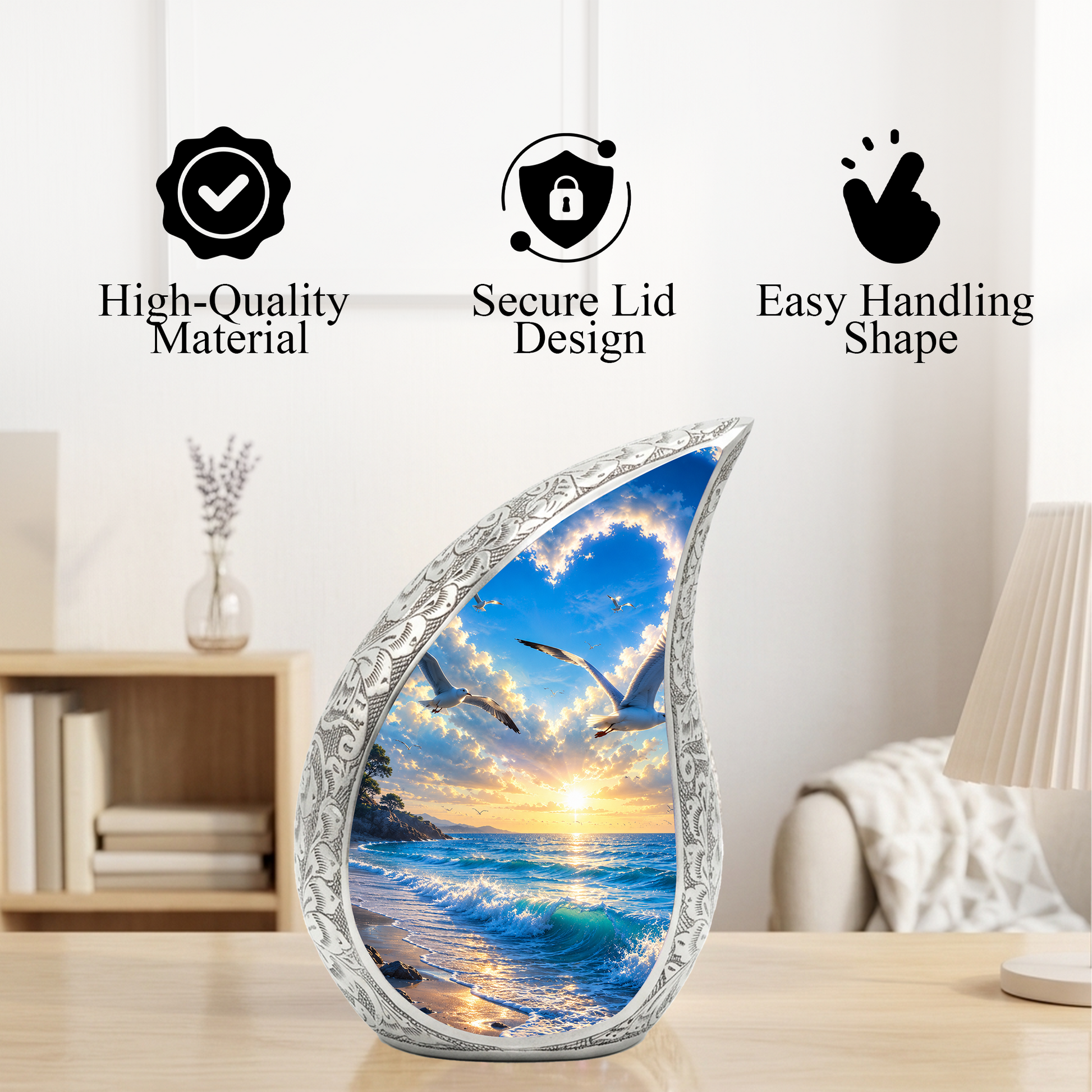 Beach Cremation Urn for Human Ashes | Wooden Beach Urn, Ocean Wave Urn & Beautiful Adult Urn for Mom and Loved Ones