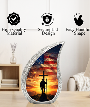 Military Cross Urn for Dad | Patriotic Cremation Urn for Adult Male Ashes