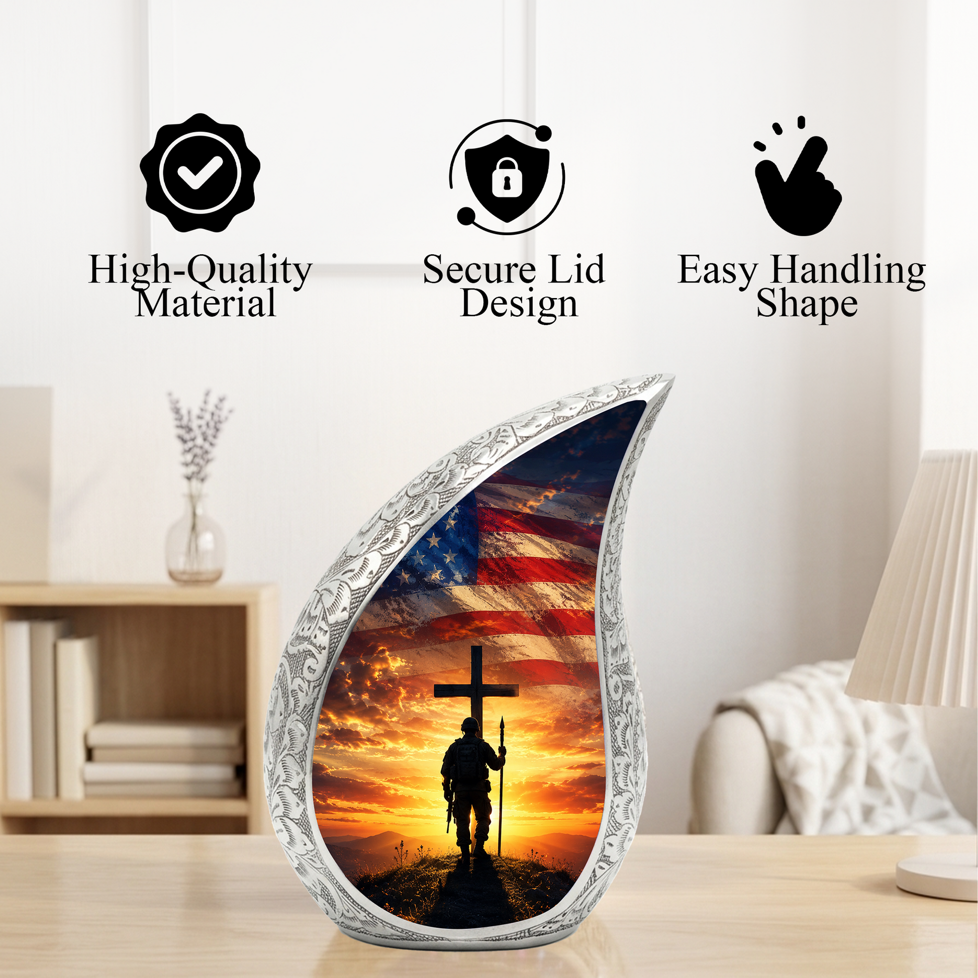 Military Cross Urn for Dad | Patriotic Cremation Urn for Adult Male Ashes