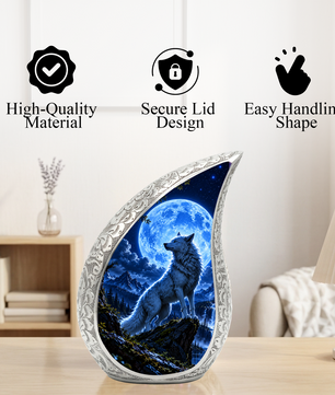 Wolf Cremation Urn for Ashes | Blue Moon Wolf Adult keepsake urn