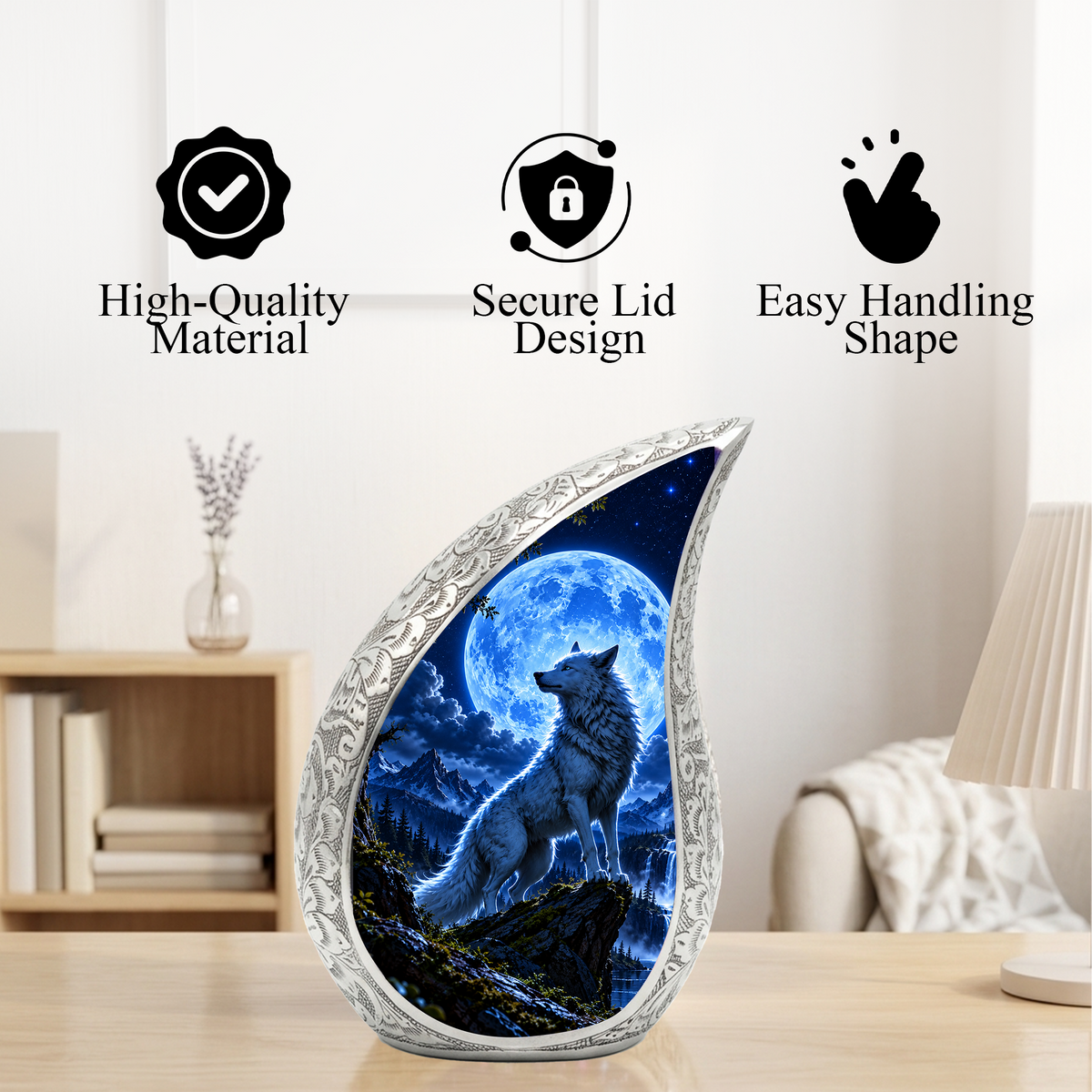 Wolf Cremation Urn for Ashes | Blue Moon Wolf Adult keepsake urn