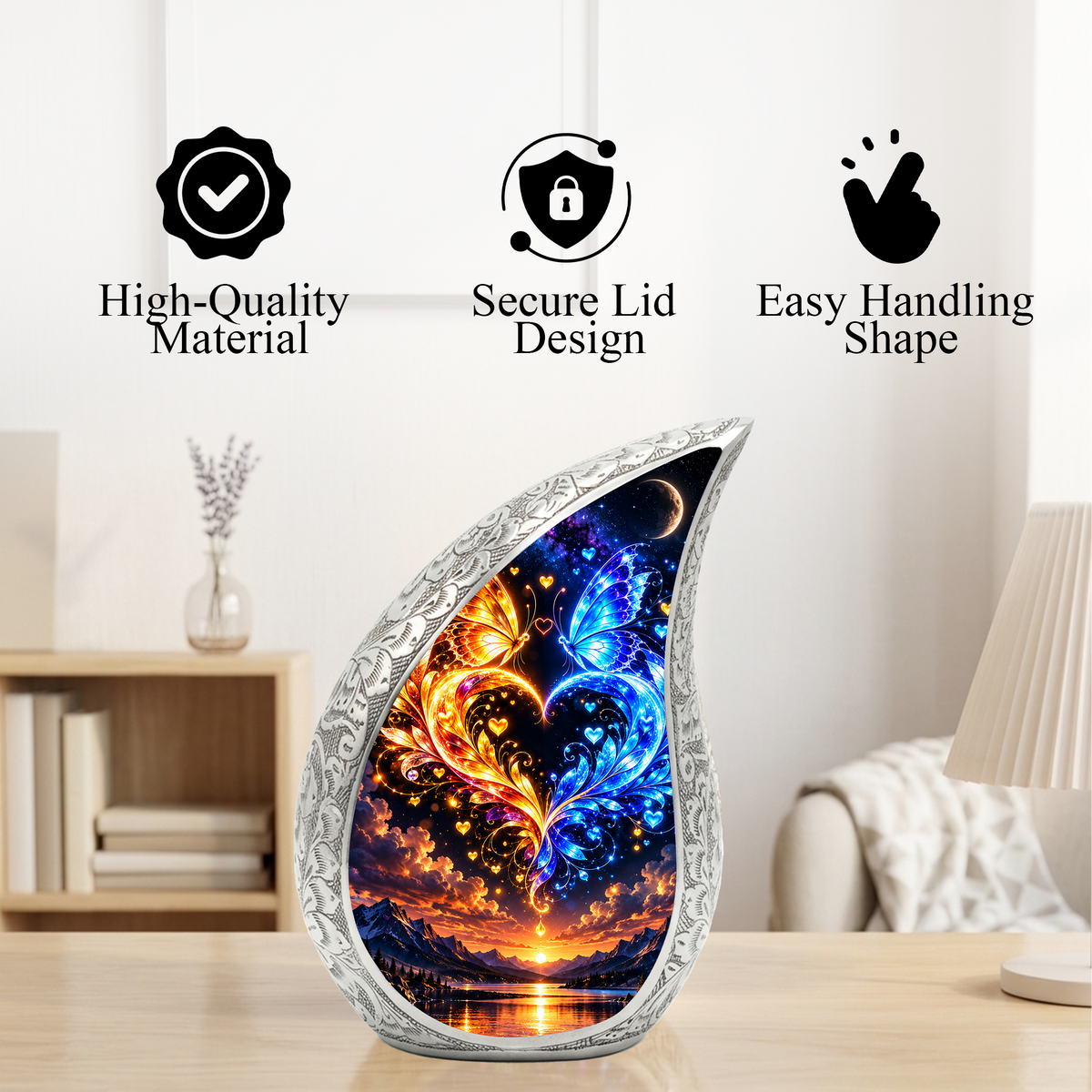 Butterfly Adult Urn for Ashes, Blue and Gold Butterfly Cremation Urn for Human Ashes