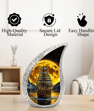 Pirate Ship Ocean Adult Urn for Human Ashes – Premium Ocean Wave Cremation Urn